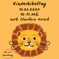 Einladungsbild zum ökumenischen Kinderbibeltag 2024 in Ketsch mit Löwenkopf